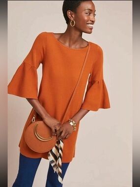 ANTHROPOLOGIE MOTH Honey Knit Dress Bell Sleeve Shift Tunic Boho Medium NWT